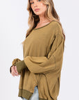 SAGE + FIG Mineral Wash Side Slit Oversized Sweatshirt