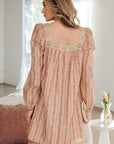Floral Lace Square Neck Velvet Bow Tie Mini Dress