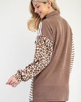 Celeste Full Size Leopard Contrast Button Up Shacket