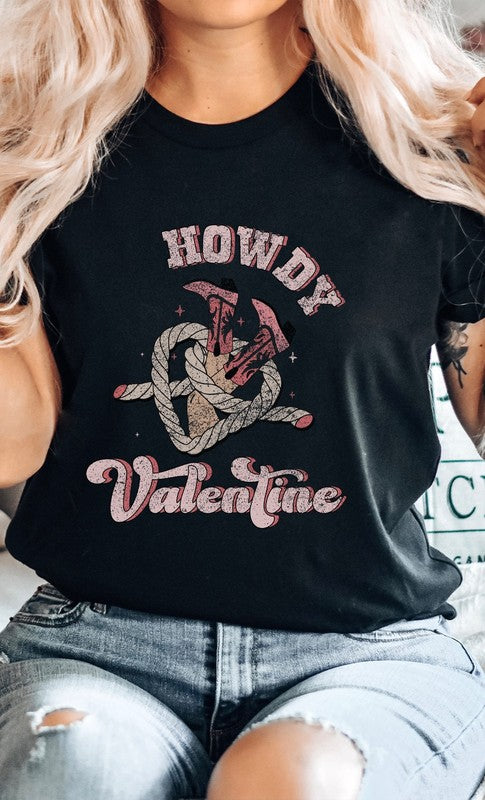 Howdy Valentine Cowboy Boots Graphic Tee