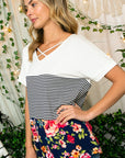 e Luna PLUS Solid Striped Floral Jersey Top