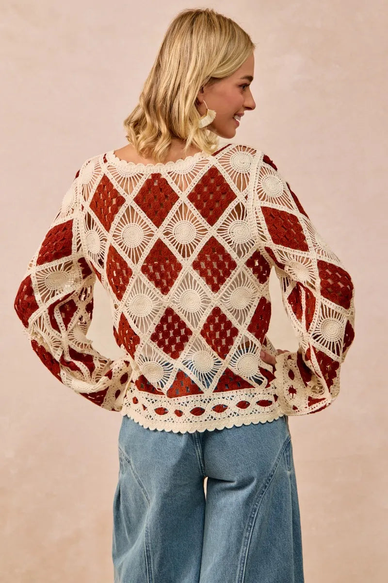 BiBi Diamond Crochet Knit Top