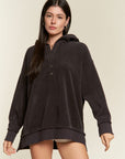 Jade By Jane PLUS Long Sleeve Button Down Ribbed Hooded Sweatshirt