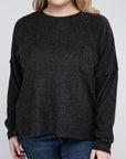 Zenana Plus Ribbed Brushed Melange Hacci Sweater