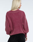 ZENANA Washed Collared Henley Sweater