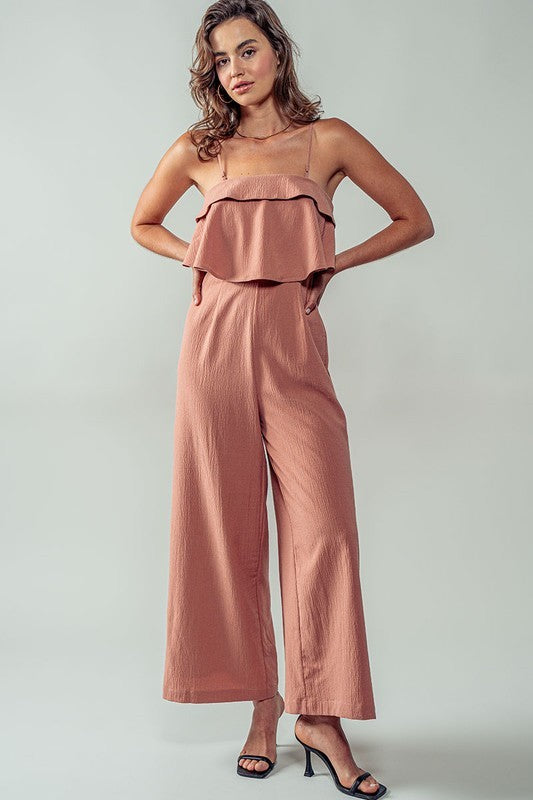 Trend Notes Ruffled Bodice Wide Leg Jumpsuit