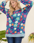 Celeste Full Size Side Slit Flower Print Long Sleeve Top