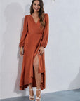 Women's V Neck Long Sleeve Maxi Dress