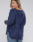 Zenana Plus Washed Baby Waffle Oversized Long Sleeve Top