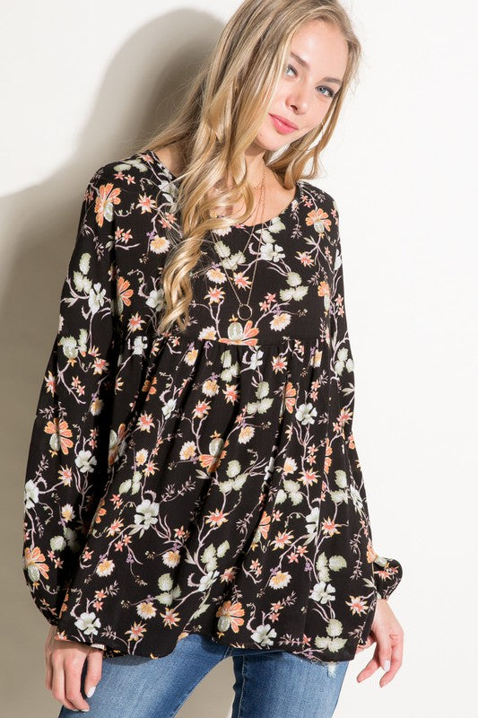 e Luna Floral Woven Baby Doll Top