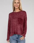 Zenana Washed Ribbed Dolman Sleeve Round Neck Top