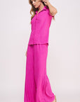 Jade By Jane Textured Short Sleeve Top  & Wide Leg Pant Set