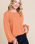 BOMBOM Long Sleeve Curved Hem Ribbed T-Shirt