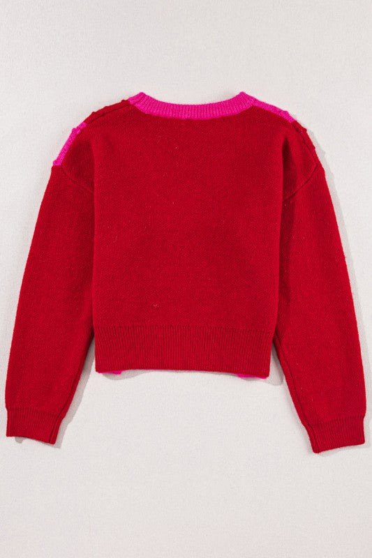 Valentine Checker Heart Textured Round Neck Sweater