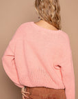 POL Crochet Flower Round Neck Dropped Shoulder Sweater