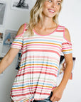 e Luna PLUS Multi Striped Cold Shoulder Top