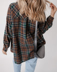 Women's Plaid Print Pockets Buttoned Shirt Jacket