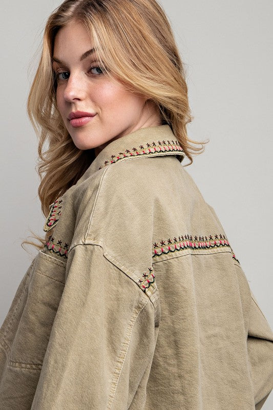 Embroidered Wash Cotton Jacket