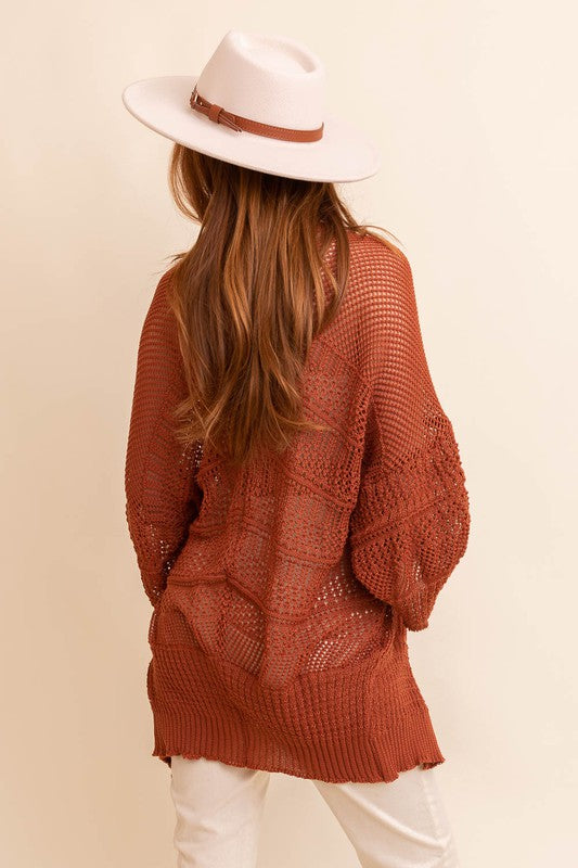 Leto Accessories Knit Netted Cardigan