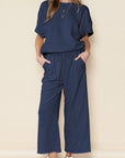 Women Textured T Shirt and Drawstring Pants Set