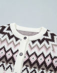 Geometric Fair Isle Brushed Knit Buttoned Cardigan