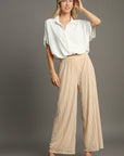 Umgee Elastic Waist Striped Wide Leg Velvet Pants