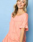 e Luna PLUS Solid Ruffled Sleeve Baby Doll Top