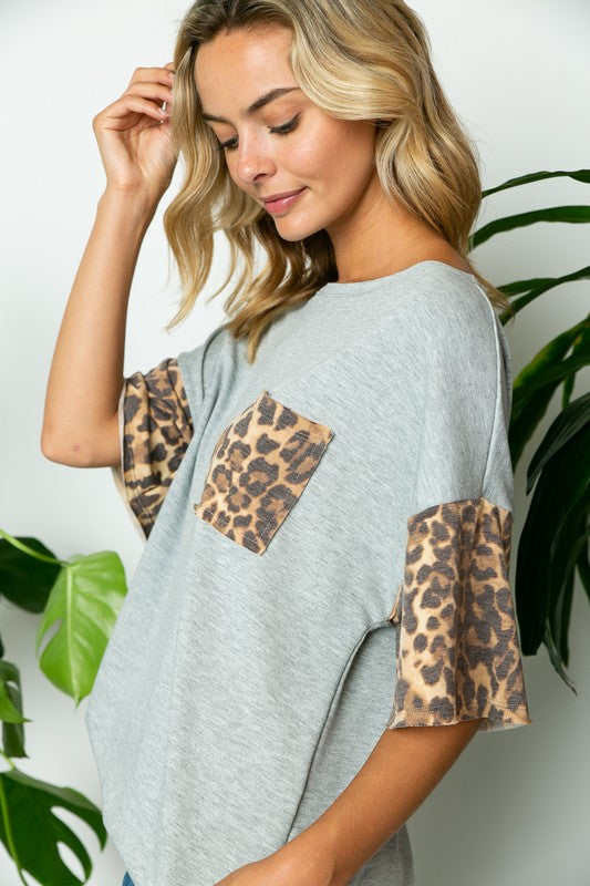 e Luna Terry Solid Animal Boxy Top