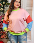 Women Plus Size Colorblock Crew Neck Sweatshirt