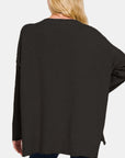 Zenana V-Neck Side Slit High-Low Sweater