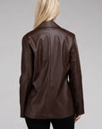 Sleek Pu Leather Blazer with Front Closure