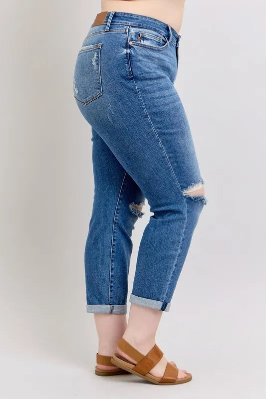 Judy Blue Full Size Mr Vintage Wash Boyfriend Fit W/ Destroy Jeans Plue Size