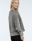 ZENANA Washed Side Slit Oversized Cropped Sweater