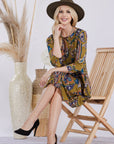 Celeste Full Size Paisley Print Round Neck Dress with Pockets