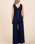 Mittoshop Sleeveless Wide Leg Denim Jumpsuit