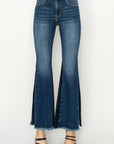 RISEN Full Size High Rise Side Shadow Seam Detail Slit Flare Jeans