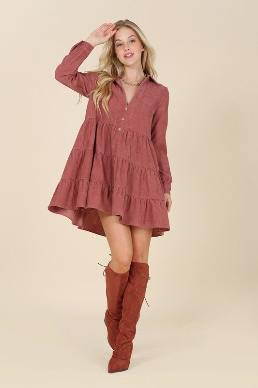 Corduroy Tiered Dress - Online Only