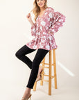 Celeste Full Size Tiered Floral V-Neck Long Sleeve Blouse