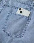 Solid Denim Scalloped Trim High Waist Shorts