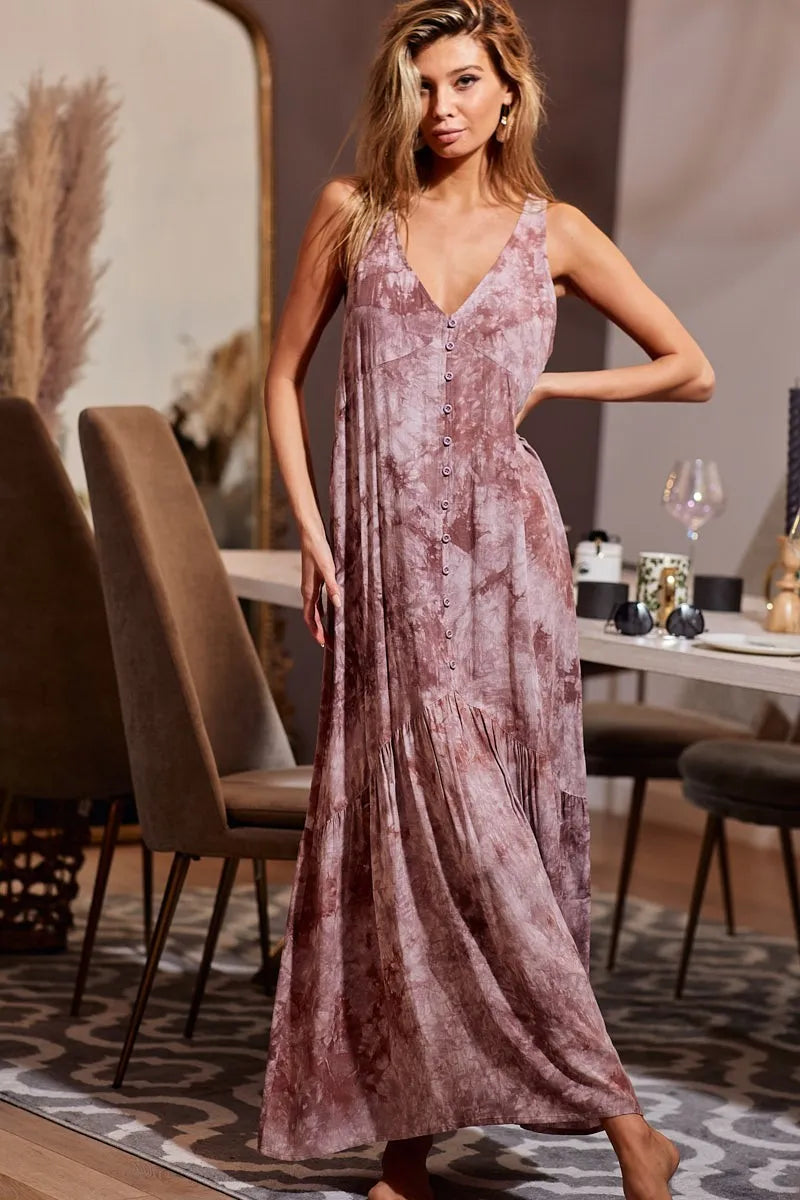 BiBi Tie-Dye Sleeveless V-Neck Dress