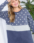 e Luna PLUS Polka Dot Solid Colorblock Top