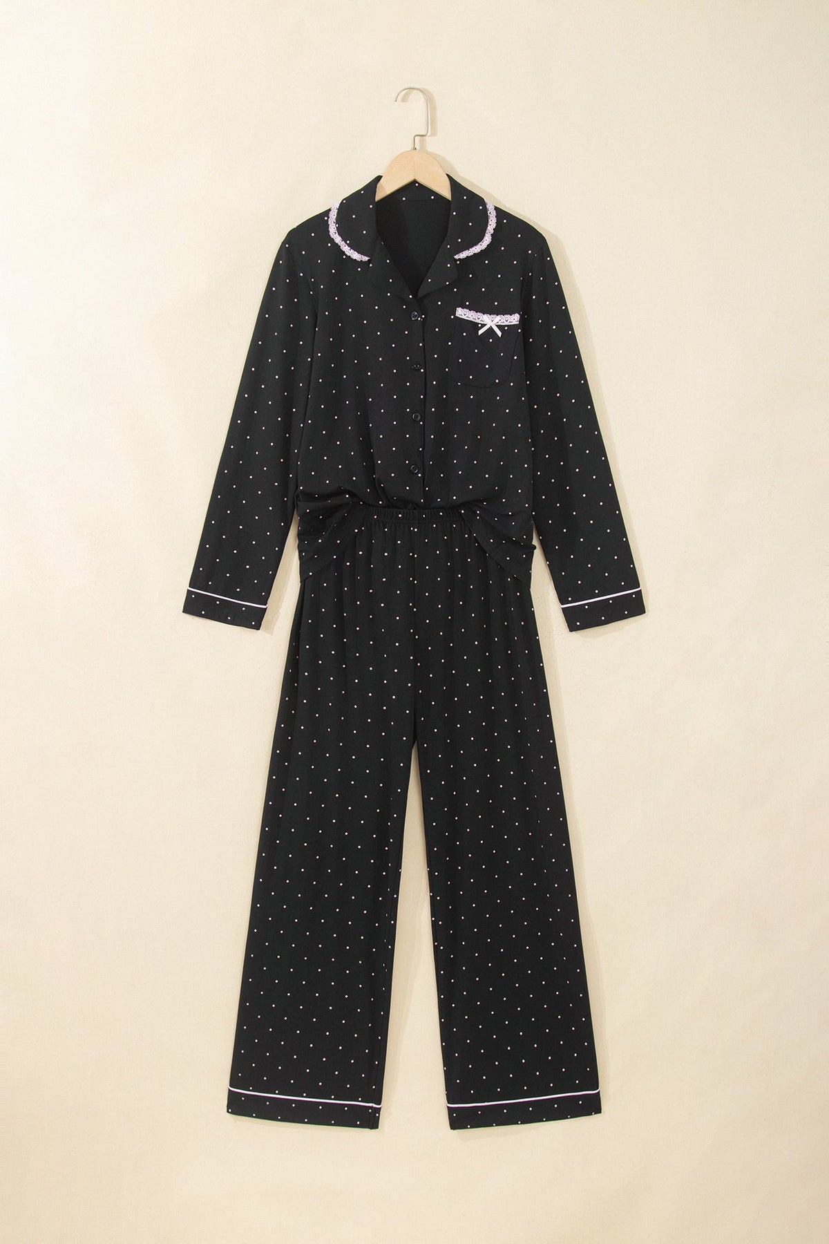 Black Polka Dot Button-Front Pajama Set
