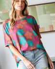 HOPELY Full Size Floral Round Neck Side Slit T-Shirt