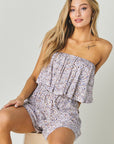 Davi & Dani Woven Leopard Print Tube Top Romper - Online Only