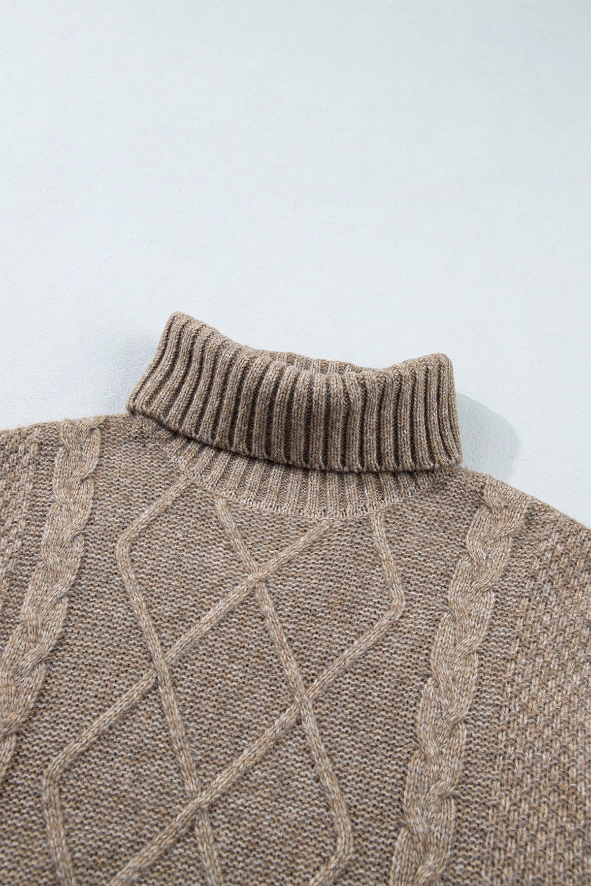Dark Khaki Cable Knit Turtleneck Sweater