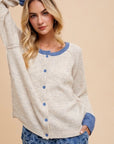 Annie Wear Contrast Trim Button Down Raglan Sleeve Cardigan