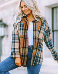 Women Plaid Block Buttoned Shirt with Pockets