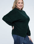 Zenana Plus Oversized Round Neck Raw Seam Melange Sweater