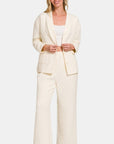 Zenana Quilted Button Up Long Sleeve Top and Pants Lounge Set