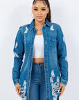 American Bazi Distressed Button Up Long Sleeve Denim Jacket